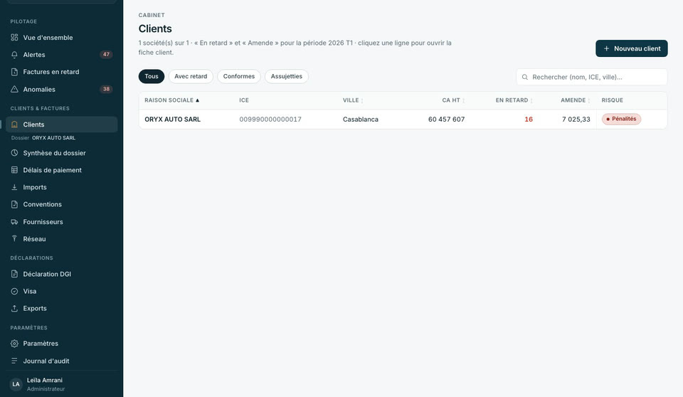 Écran « Le travail sur plusieurs dossiers » de DelaiPay, données fictives de démonstration.